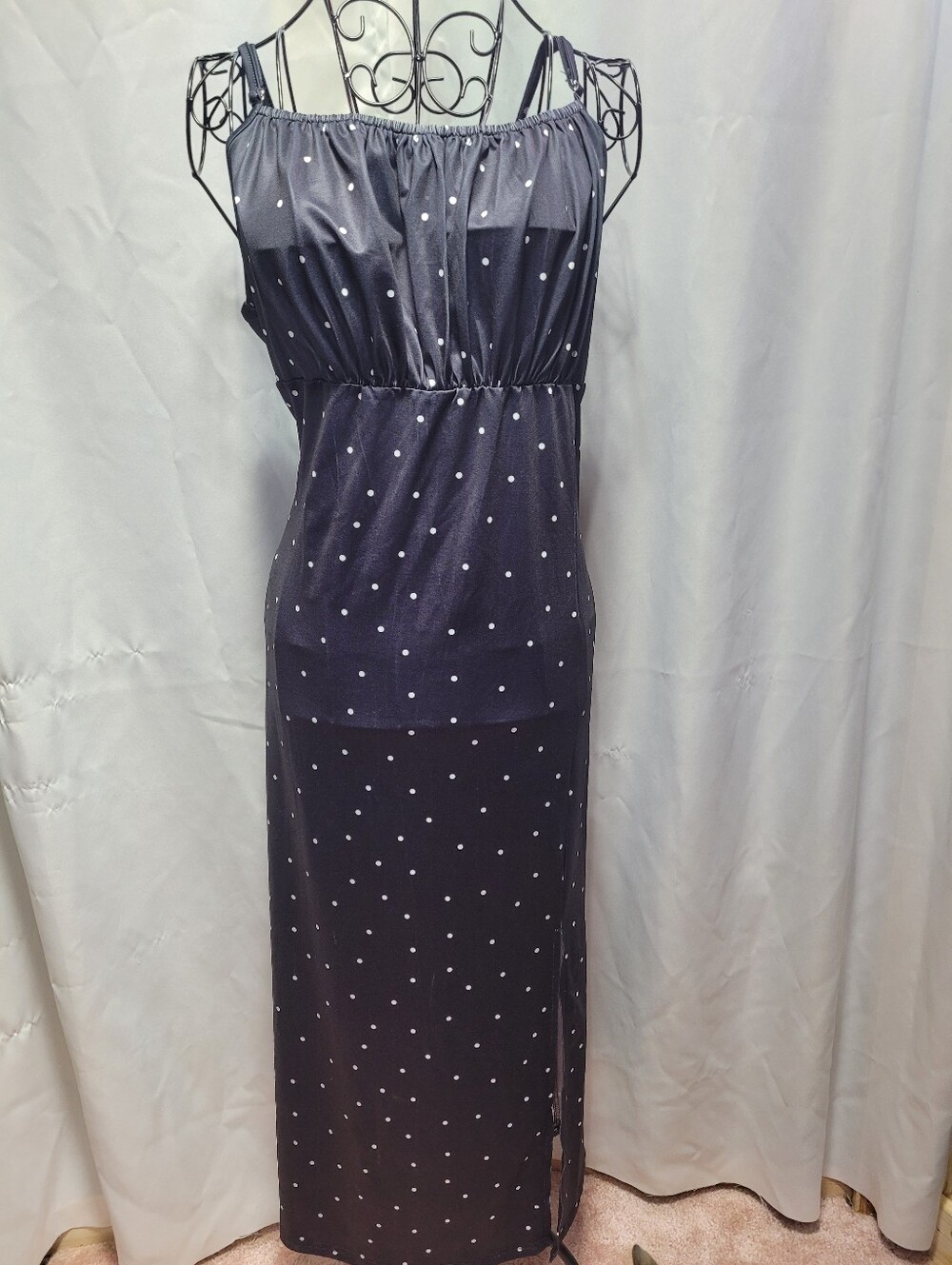 Women’s Black With White Polka Dot Maxi Sleep Dress